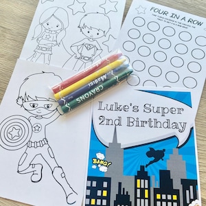 Personalized Superhero Coloring Kit Favors, Blue Version, Superhero Coloring Book Favors, Superhero Coloring Packs