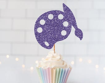 Glitter Art Palette Cupcake Toppers, Artist Party Decor, Creative Birthday, Painting Theme, Craft Party, Colorful Cupcake Toppers, Art Party