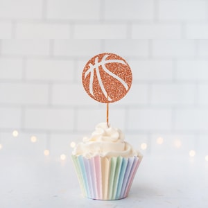 Glitter Basketball Cupcake Toppers, Sports Party, Slam Dunk Theme, Birthday Celebration, Team Party, Baller Party, Game Day, Shooting Hoops