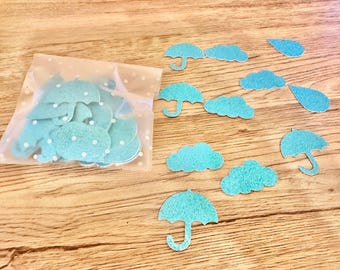 Glitter Clouds and Umbrellas Confetti, Rain Shower Table Scatter, Cardstock Confetti, Glitter Confetti
