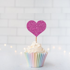 READY TO SHIP Glitter Heart Cupcake Toppers, Valentine’s Day, Wedding Shower, Anniversary Party, Love, Romantic Celebration, Sweethearts
