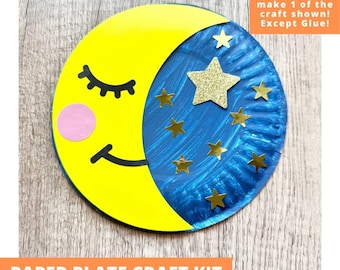 Sleepy Moon Paper Plate Craft Kit, Night Sky Arts & Crafts Kit For Kids, Sleepy Moon Craft Kit, Pre-Cut Crafts, Diy Paper Plate Craft Kit