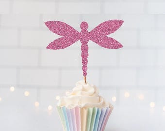 Glitter Dragonfly Cupcake Toppers, Glitter Cupcake Toppers, Glitter Cake Topper, Glitter Party Decor, Event Decor