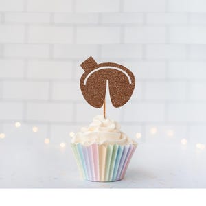 Glitter Fortune Cookie Cupcake Toppers, Lunar New Year Decor, Asian Theme Party, Good Luck Celebration, Cultural Decor, Lucky Party