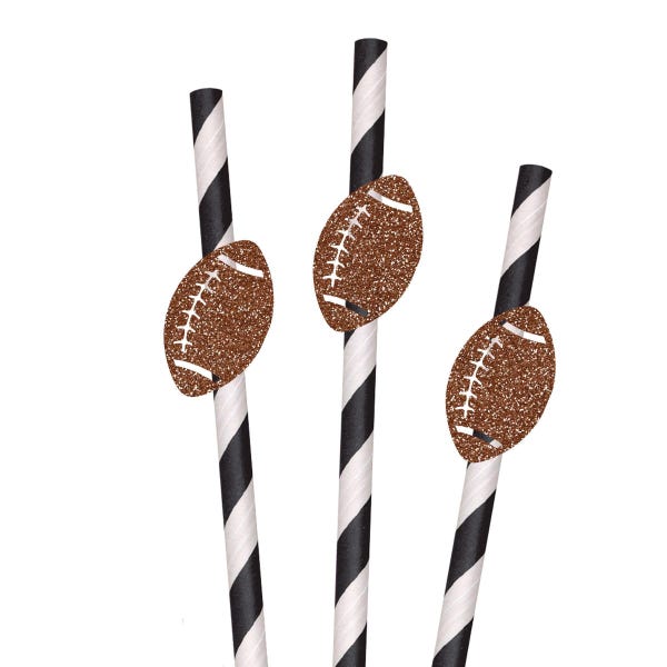 Glitter Football Party Straws - 10ct, Football Bowl Party, Game Day Birthday, Tailgate, Sports Party, Touchdown Party