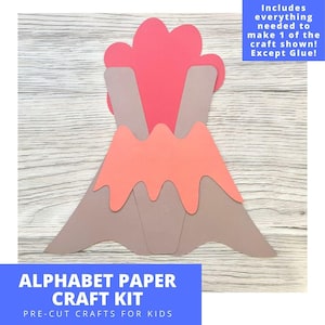 V is for Volcano Paper Craft Kit, Alphabet Arts & Crafts Kit For Kids, Pre-Cut Alphabet Paper Craft Kit, Preschool Alphabet Craft