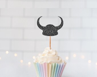 Glitter Viking Helmet Cupcake Toppers, Glitter Cupcake Toppers, Glitter Cake Topper, Glitter Party Decor, Event Decor