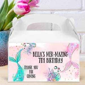 Personalized Mermaid Goodie Boxes - 2pk, Custom Mermaid Goodie Box Labels, Under The Sea Party Favor Boxes, Kids Party Goodie Boxes