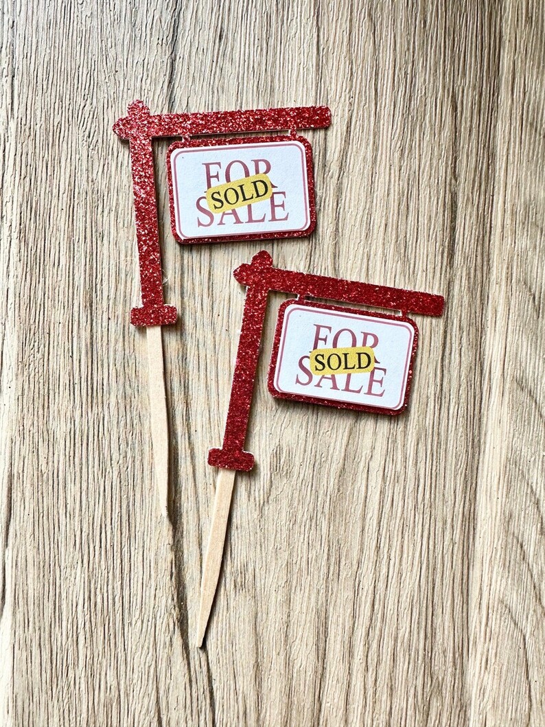 Glitter Real Estate Sign Cupcake Toppers, Open House Party Decor ...
