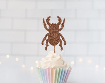 Glitter Beetle Cupcake Toppers, Bug Party, Insect Birthday, Nature Theme, Garden Celebration, Creepy Crawly Party, Outdoor Kids Decor