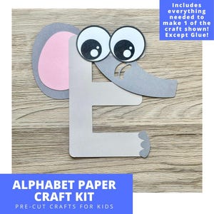 E is for Elephant Paper Craft Kit, Alphabet Arts & Crafts Kit For Kids, Pre-Cut Alphabet Paper Craft Kit, Preschool Alphabet Crafts