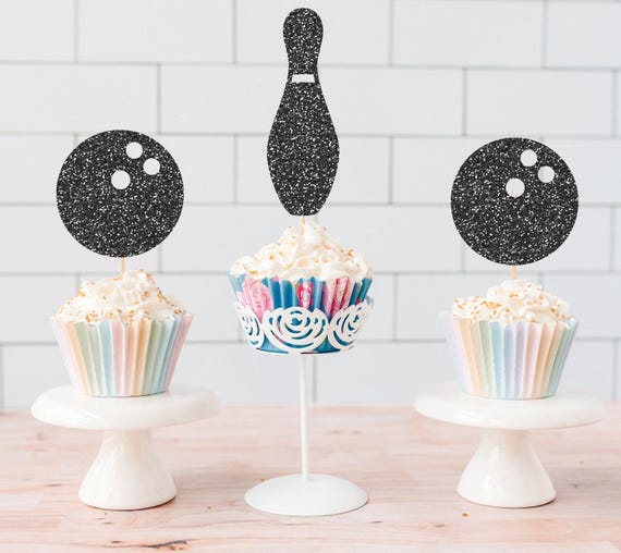 Glitter Bowling Cupcake Toppers, Bowling Alley Party, Strike Birthday, Kids Celebration, Retro Bowling Night, League Party, Arcade Theme