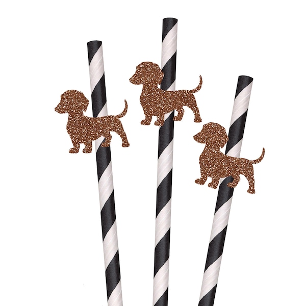 Glitter Dachshund Party Straws - 10ct, Dog Party, Puppy Birthday, Wiener Dogs, Sausage Dog, Pet Adoption, Gotcha Day, Pawty, Weenie Dogs