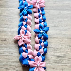 Collier ruban de satin bicolore avec fleurs, collier de remise de diplôme, couleurs au choix, collier de célébration, collier d'anniversaire, collier de douche de bébé, collier de mariée