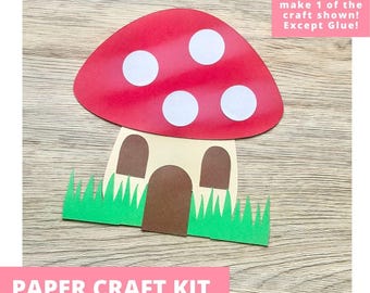 Mushroom House Paper Craft Kit, Fairy Garden Arts & Crafts Kit, Mushroom Craft Kit, Fairy Party Favor, Pre-Cut Crafts, Diy Craft Kit