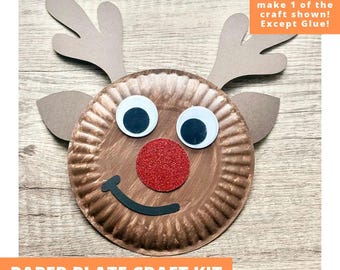 Red Nosed Reindeer Paper Plate Craft Kit, Reindeer Arts & Crafts Kit For Kids, Fall Craft Kit, Pre-Cut Crafts, Diy Paper Plate Craft Kit