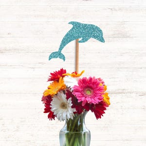 Glitter Dolphin Centerpiece Sticks, Sea Animals, Under The Sea, Dolphin Party, Dolphin Birthday, Dolphin Decor, Ocean Animals, Ocean Decor