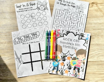 Personalized Rock N Roll Coloring Kit Favors, Rock and Roll Coloring Book Favors, Rock N Roll Coloring Packs, Rock On Birthday, Born To Rock