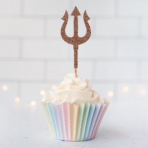 READY TO SHIP Glitter Trident Cupcake Toppers, Under The Sea Party Decor, Mermaid Party Supplies, Poseidon Birthday, Ocean Theme, Sea God