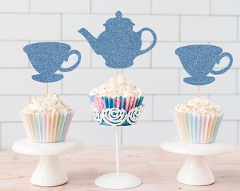READY TO SHIP Glitter Tea Time Cupcake Toppers, Tea Party, Tea For Two, Tea Time, Tea Birthday, Afternoon Tea, Tea Cup, Tea Pot, Drink Tea
