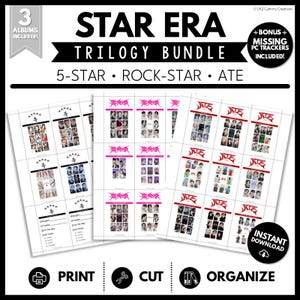 May include: A bundle of three albums with the text "STAR ERA TRILOGY BUNDLE" and "5-STAR ROCK-STAR ATE". The image includes the text "3 ALBUMS INCLUDED!" and "+ BONUS + MISSING PC TRACKERS INCLUDED!". The image also includes the words "PRINT", "CUT", and "ORGANIZE".