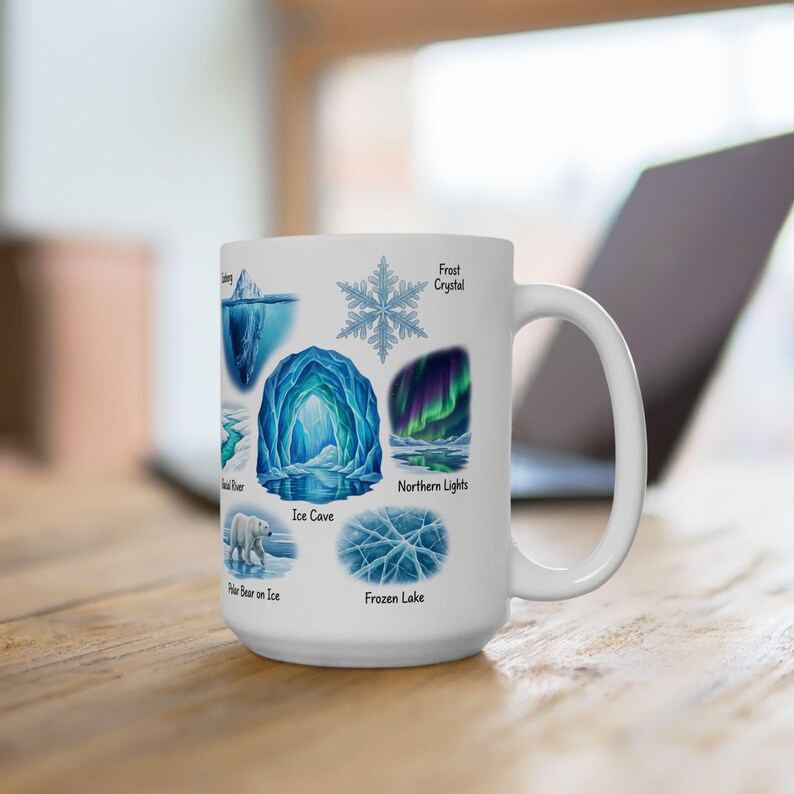 Winter Nature Coffee Mug Northern Light & Polar Bear Frozen Mug Arctic Ice Element Cave Ice Glacial Lake Tea Mug Winter Magic Lover Gift image 14