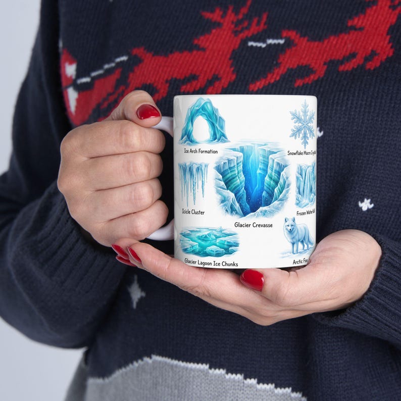 Winter Nature Coffee Mug Northern Light & Polar Bear Frozen Mug Arctic Ice Element Cave Ice Glacial Lake Tea Mug Winter Magic Lover Gift image 4