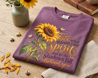 Zonnebloem, T-shirt met inspirerende quote, T-shirt met bij en bloem, Positief T-shirt, Gepersonaliseerd cadeau voor moeder, lerares, verpleegster, vrouw, zus, beste vriendin