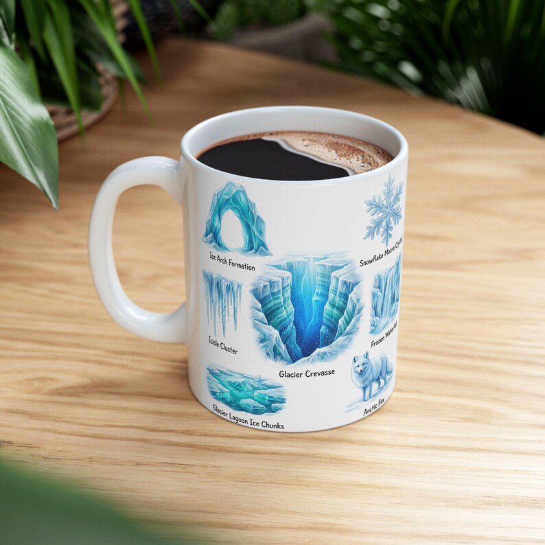 Winter Nature Coffee Mug Northern Light & Polar Bear Frozen Mug Arctic Ice Element Cave Ice Glacial Lake Tea Mug Winter Magic Lover Gift image 3