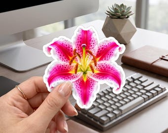 Stargazer Lelie Sticker, Roze Lelie Bloem Sticker, Botanische Bloemen Sticker, Tuinbloem Cadeau, Cadeau voor Moeder, Oma, Leraar, Verpleegkundige, Beste Vriendin