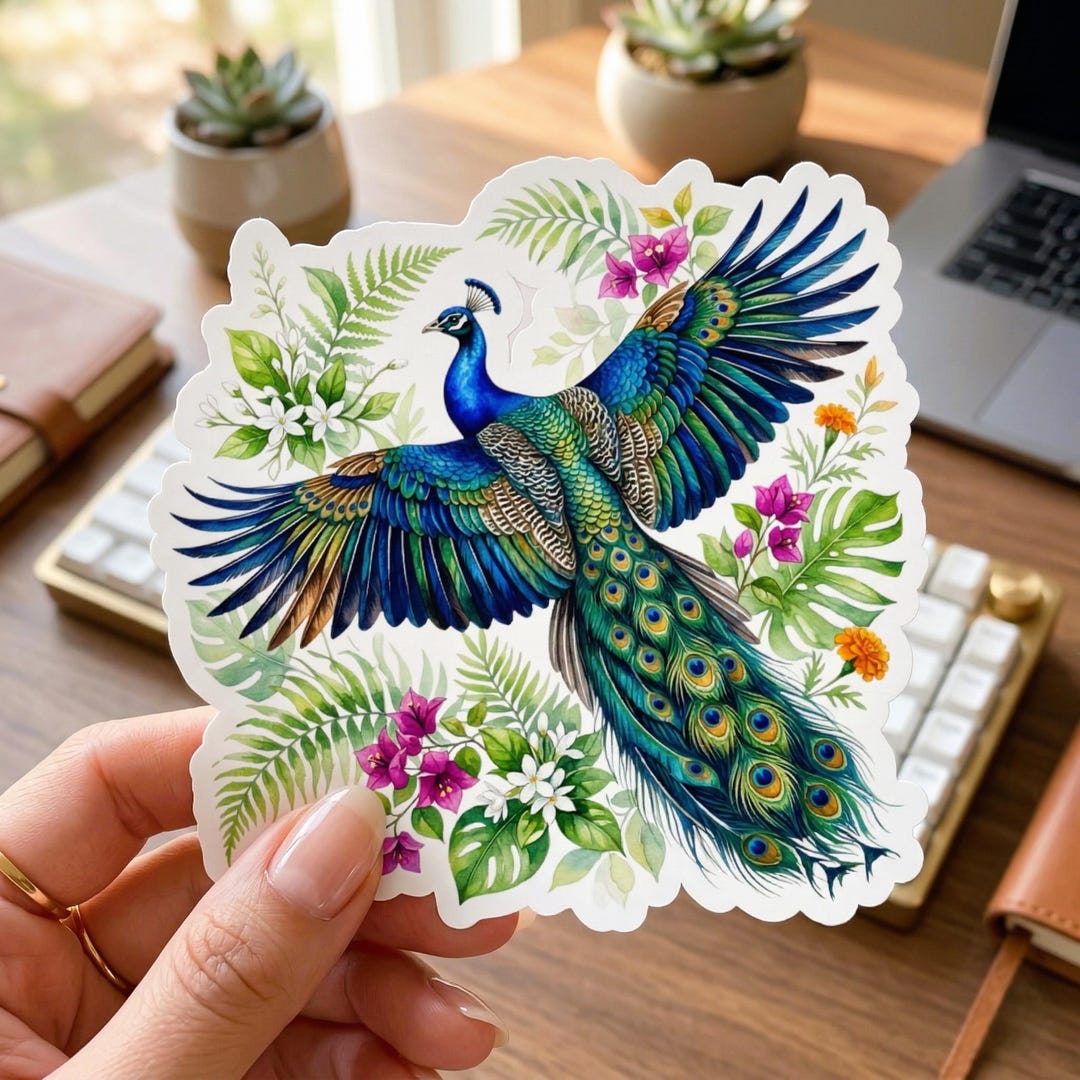 Peacock Sticker | Tropical Bird Decal | Planner Journal Stickers ...