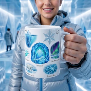Winter Nature Coffee Mug Northern Light & Polar Bear Frozen Mug Arctic Ice Element Cave Ice Glacial Lake Tea Mug Winter Magic Lover Gift image 1