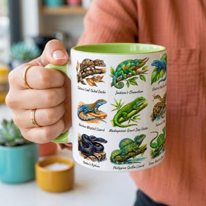 Reptilmugg, ödlakaffekopp, present till ormälskare, herpetologipresent, exotisk husdjursägaremugg, färgglad reptilkonstpresent till tonåringar och vuxna
