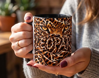 Koffiemok met luipaardprint, mok met patroon van grote katachtigen, cadeau met dierenprint voor mama, papa, leraar, verpleegkundige, beste vriend(in) of collega.