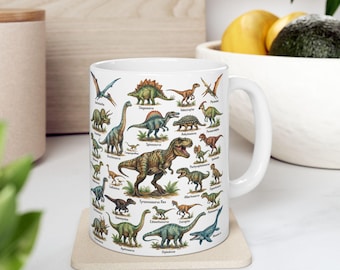 Taza de dinosaurio, lámina educativa de dinosaurios, taza jurásica de animales salvajes para mamá, papá e hijos, regalo de paleontología, nombres de maestros y entusiastas, arte científico.