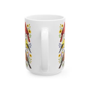 Taza de café con pájaros de jardín, aves cantoras norteamericanas, taza de té, cardenal, jilguero, arrendajo azul, petirrojo, arte floral, regalo para observadores de aves, decoración de primavera y verano imagen 12