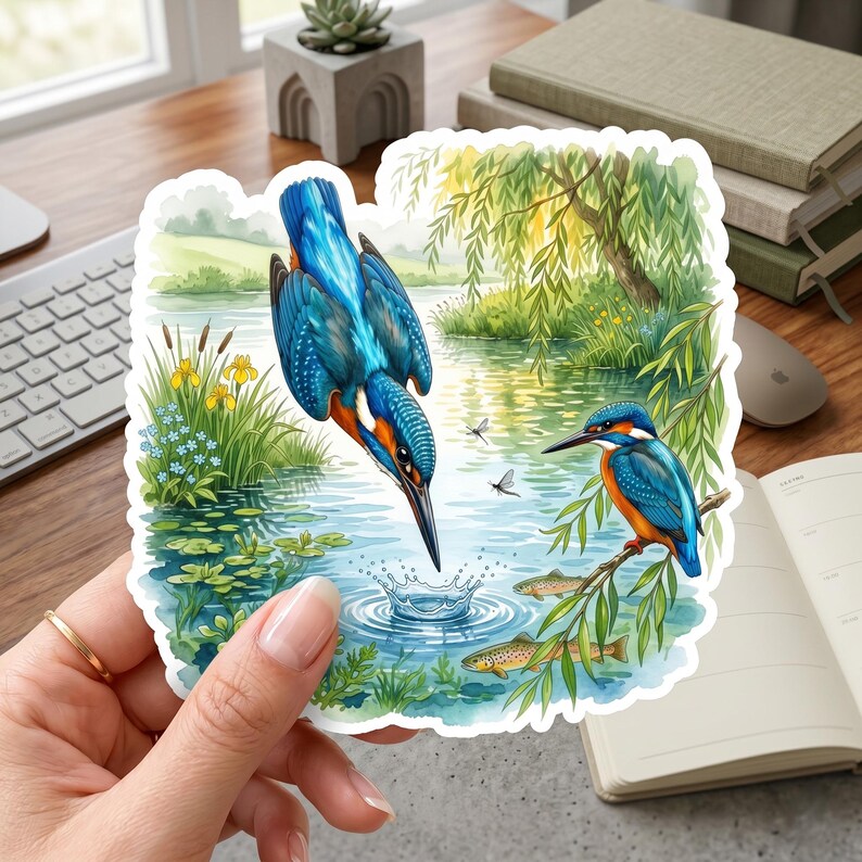 River Bank Sticker Kingfisher Sticker, Diving Bird Decal, Nature Lover Gift, Wildlife Art ...