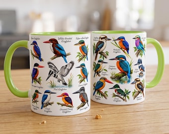 Taza colorida con diseño de martín pescador, ideal para observadores de aves. Regalo personalizado para abuela, maestra, enfermera, mamá, papá, mejor amigo, compañero de trabajo, amante de las aves y la naturaleza.