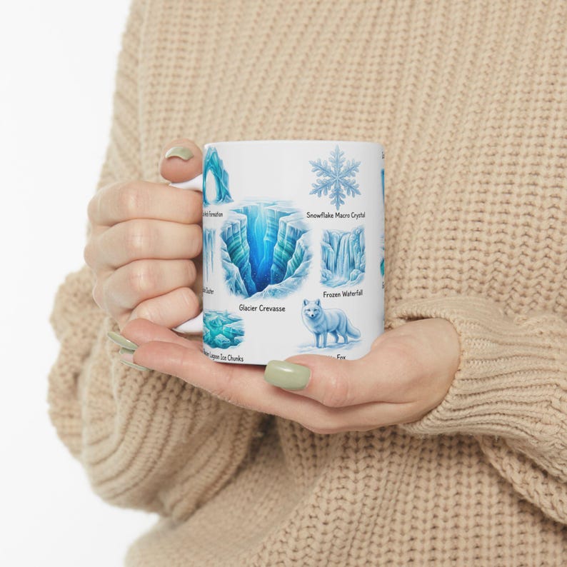 Winter Nature Coffee Mug Northern Light & Polar Bear Frozen Mug Arctic Ice Element Cave Ice Glacial Lake Tea Mug Winter Magic Lover Gift image 17