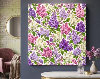 Lila canvas wanddecoratie, paarsroze bloemenmotief, botanische bloemenkunst, gepersonaliseerd cadeau voor moeder, lerares, verpleegster, vrouw, zus, oma, vriendin