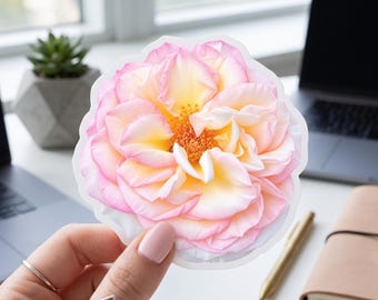Roze roos sticker, crèmekleurige roze roos sticker, bloemen trouwsticker, bloemen cadeau voor mama, lerares, verpleegster, vriendin, laptop, notitieboekje, planner, dagboek