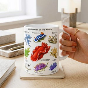 Nudibranch Marine Biology Mug, Exotic Sea Slug Cup, Ocean Life Biologist Gift, Natural Sea Creature Drinkware, Scuba Diver Present Deep Sea