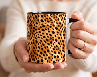 Mok met cheetahprint, koffiemok met dierenmotief, mok met gevlekte grote kat, safari-wildlife cadeau, gepersonaliseerd cadeau voor moeder, lerares, verpleegster, vrouw, zus, vriendin