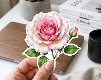 Pink White Blush Rose Sticker, Romantic Floral Decal, Botanical Spring Flower, Garden Art Lover Gift Bridesmaids wedding journaling planner