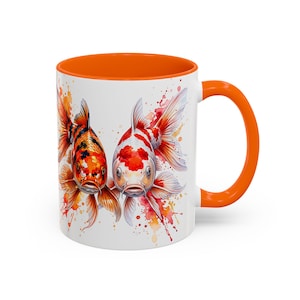 Koi Fish Mug, Vibrant Two-Tone Watercolor Coffee Cup, Japanese Pond Art Tea Mug, Fish Lover Gift, Aquatic Animal Decor, Splash Art