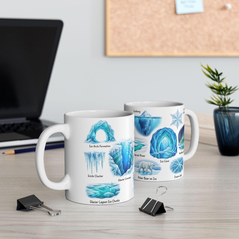 Winter Nature Coffee Mug Northern Light & Polar Bear Frozen Mug Arctic Ice Element Cave Ice Glacial Lake Tea Mug Winter Magic Lover Gift image 15