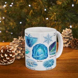 Winter Nature Coffee Mug Northern Light & Polar Bear Frozen Mug Arctic Ice Element Cave Ice Glacial Lake Tea Mug Winter Magic Lover Gift image 16