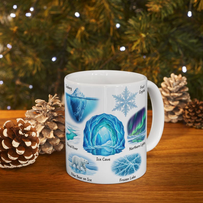 Winter Nature Coffee Mug Northern Light & Polar Bear Frozen Mug Arctic Ice Element Cave Ice Glacial Lake Tea Mug Winter Magic Lover Gift image 16