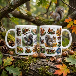 Taza de café con diseño de ardilla, animal del bosque, regalo personalizado para amantes de la naturaleza, taza de té estilo cottagecore, especie educativa, vida silvestre, regalo para el bosque
