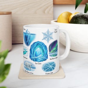 Winter Nature Coffee Mug Northern Light & Polar Bear Frozen Mug Arctic Ice Element Cave Ice Glacial Lake Tea Mug Winter Magic Lover Gift image 2